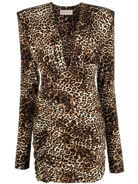 Rochie mini Alexandre Vauthier cu imagine cu model leopard cu decolteu în V maro