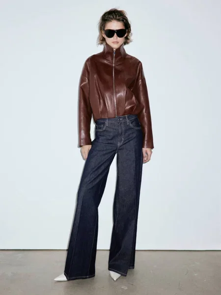 Jeansy wide leg z wysokim stanem Kobieta 50 MANGO niebieski