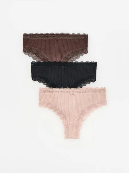 Reserved Set de 3 perechi de chiloți hipster cu dantelă maro