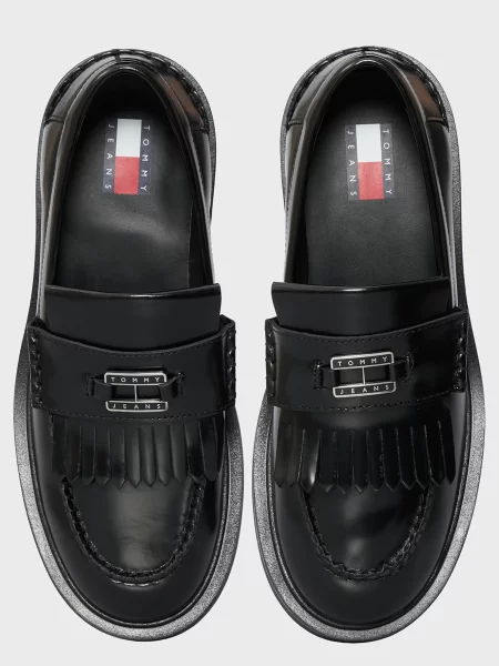 Кожаные лоферы Tommy Jeans с бахромой черные