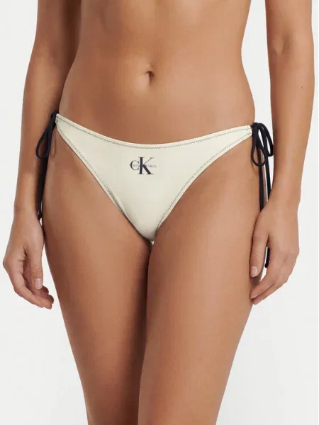 Calvin Klein Swimwear Dół od bikini Kremowy