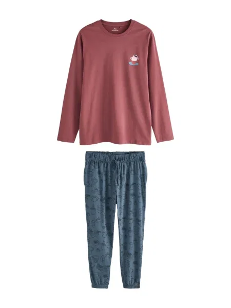 Next Pijama lungă albastru marin / safir / burgundy roșu