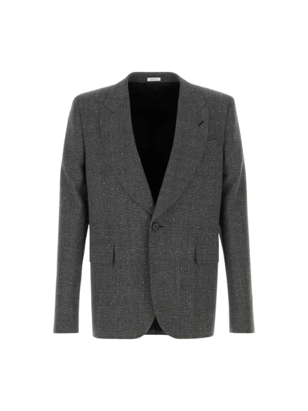 Haftowany lniany garnitur Alexander Mcqueen w kratę szary