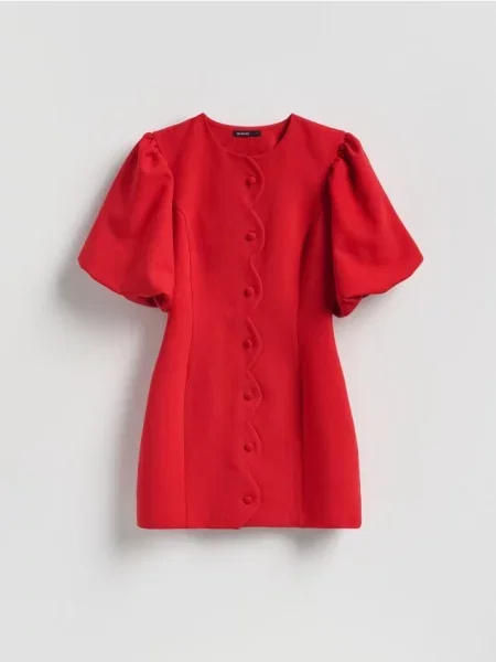 Reserved Sukienka z bufiastymi rękawami czerwony