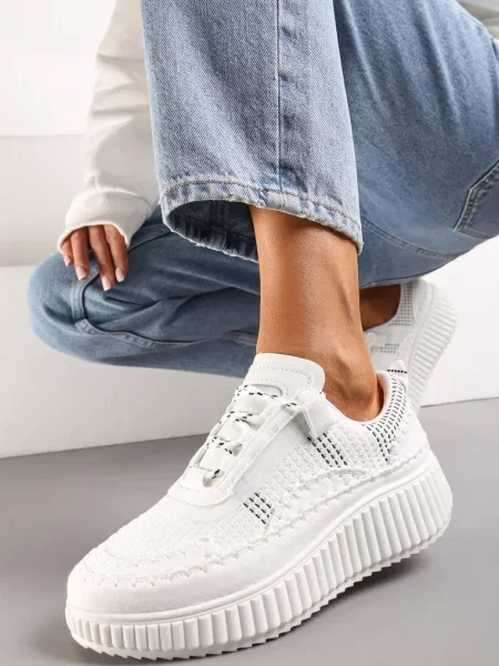 Sneakerși Albi Casual cu Șireturi pe Talpă Groasă Imprimeu Aniata alb