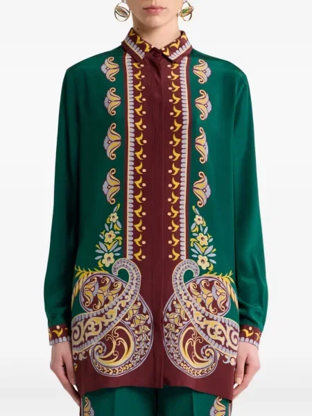 Cămașă Etro cu imagine cu model paisley lungă verde