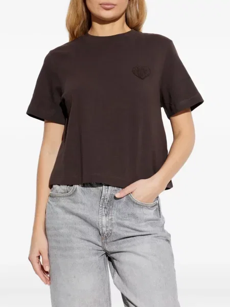 Haftowana koszulka Allsaints w serca brązowa