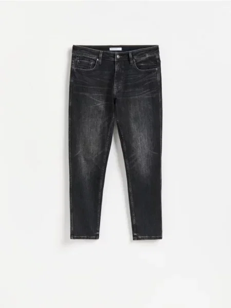 Reserved Blugi slim cu efect prespălat negru