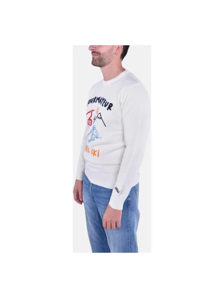 Sweter Mc2 Saint Barth wełniany z okrągłym dekoltem z logo biały