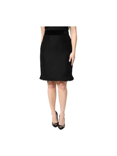 Mała spódnica ołówkowa Dolce And Gabbana z frędzli z wysoką talią czarna
