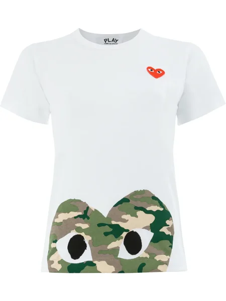 Tricou Comme Des Garcons Play cu imagine cu motiv cu inimi alb