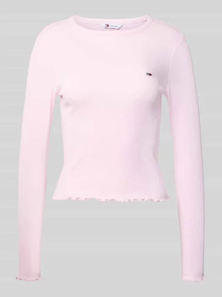 Bluzka z długim rękawem o kroju slim fit z mieszanki bawełny Tommy Jeans różowa