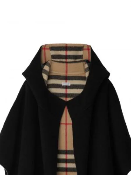 Kašmyro šalikas Burberry su gobtuvu juoda
