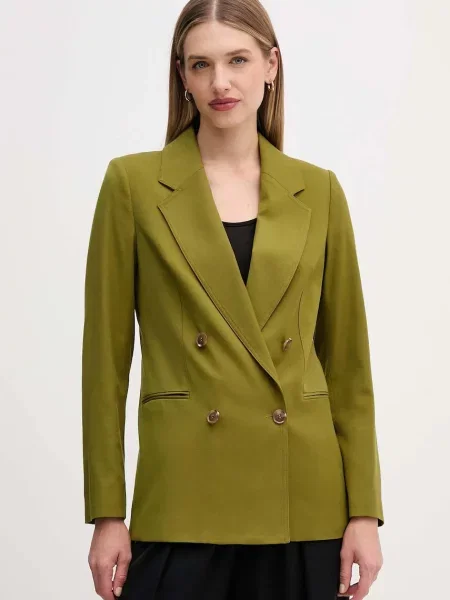 Піджак з домішкою вовни United Colors of Benetton двобортний однотонний зелений