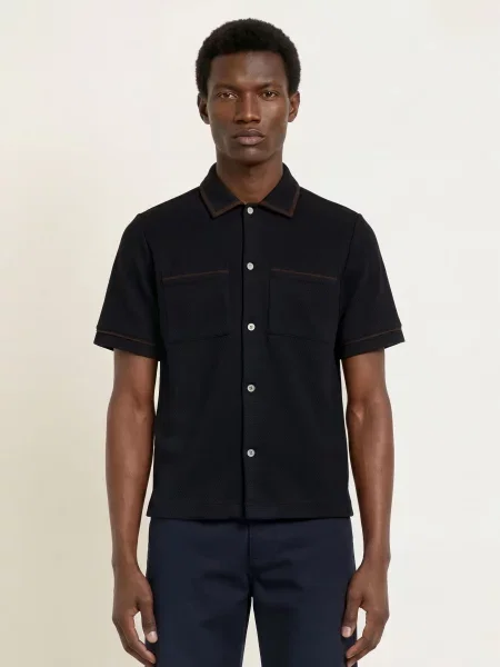 Reiss Košile S Krátkým Rukávem Weaver Comfort Fit tmavě modrá