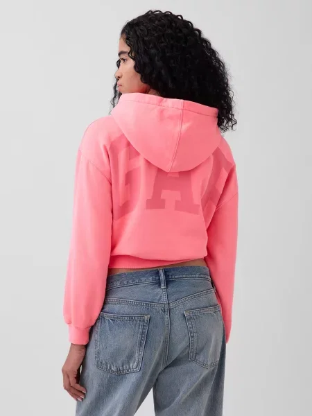 Bluza GAP Pg Cropped Po Hood Pink L biała