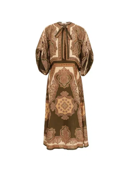 Rochie midi Zimmermann cu imagine cu model paisley cu legături maro