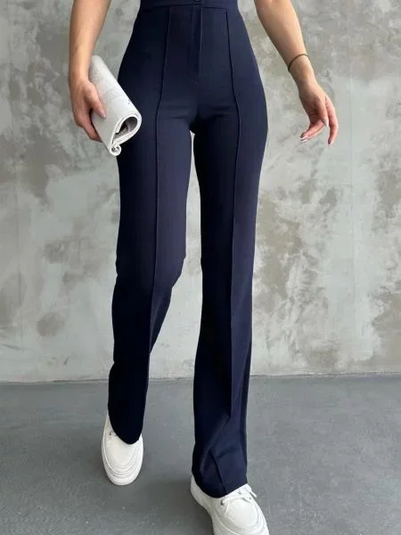 Pantaloni Dewberry cu talie înaltă albastru închis