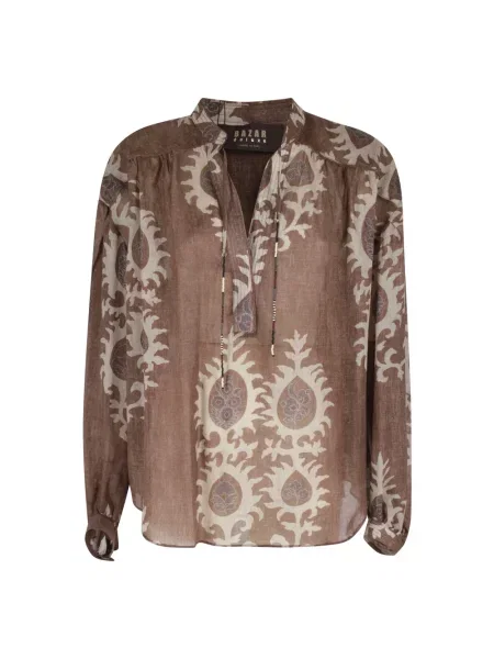Lniana bluzka Bazar Deluxe brązowa