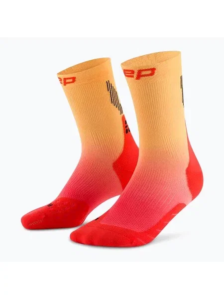 CEP kompresní ponožky Run Edt. Gradient Mid Cut Compression red/marigold fade červené