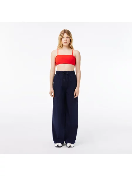 Lacoste Spodnie Oversize Z Mieszanki Bawełny Z Szerokimi Nogawkami granatowe