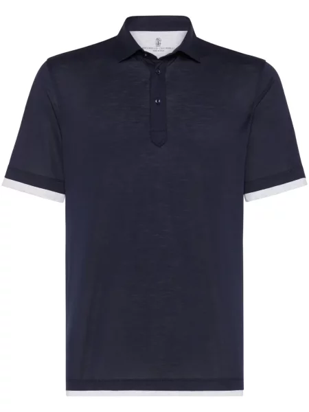 Polo Brunello Cucinelli din jerseu albastru