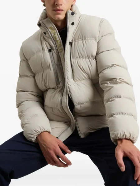 Geacă cu puf Woolrich cu glugă stretch gri