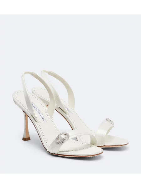 Sandale Manolo Blahnik din satin slingback alb
