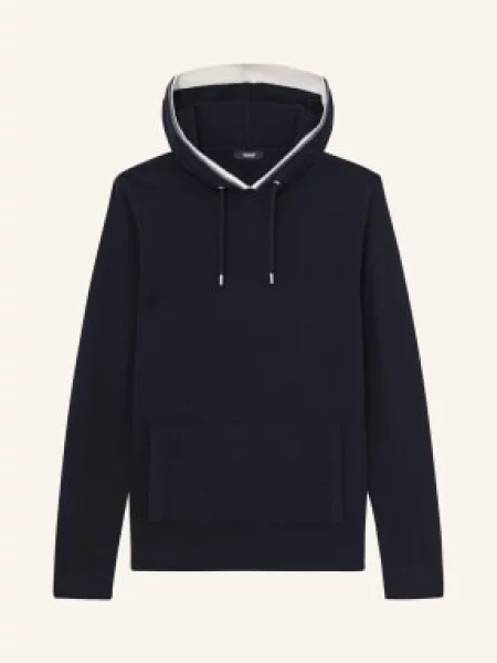 Reiss Pletená Mikina S Kapucí Falmer Z Merino Vlny tmavě modrá / tmavě šedá bílá