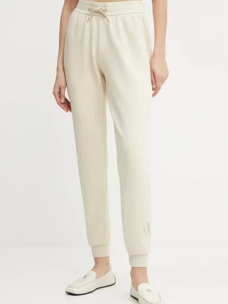 Armani Exchange pantaloni de trening cu imprimeu bej
