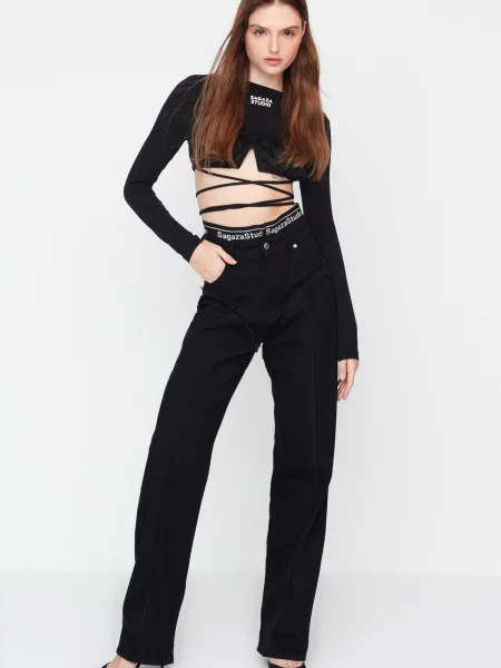 Blugi cu picior larg Trendyol negru