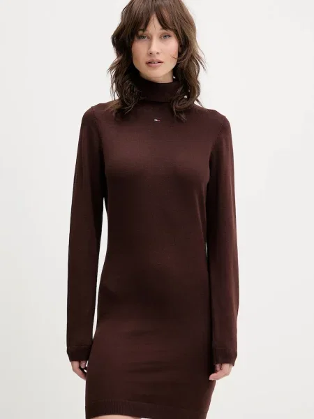 Tommy Jeans rochie din mini mulată maro