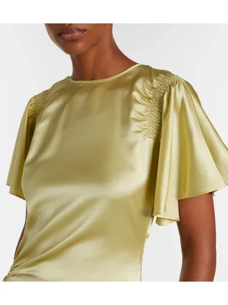 Rochie Veronica Beard din satin cu volane verde