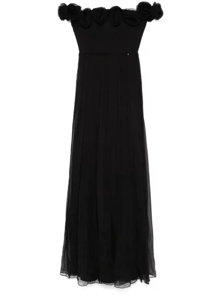 Rochie maxi Nissa de mătase cu model floral de costum negru