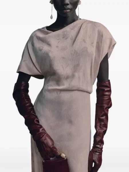 Rochie Erdem cu model floral din jacard roz