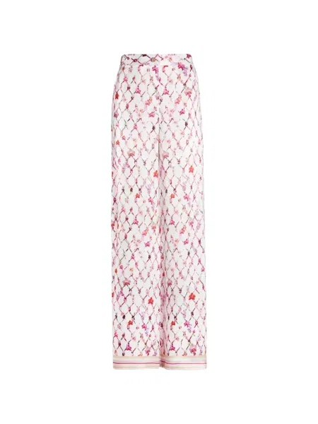 Pantaloni Genny cu model floral cu imagine roz
