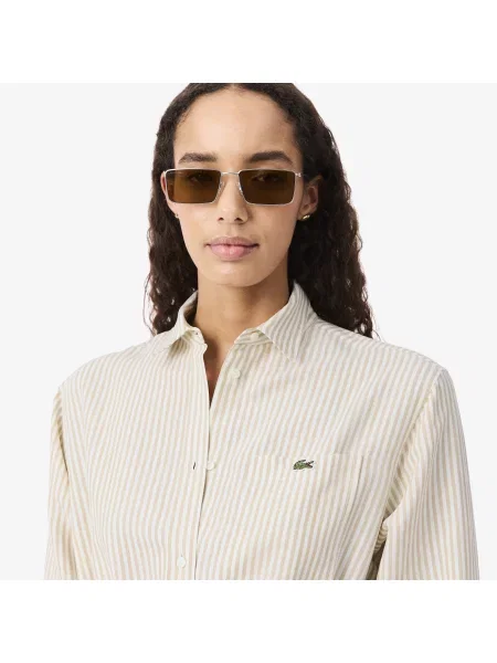 Lacoste Sukienka Koszulowa Oversize Z Mieszanki Lnu beżowa