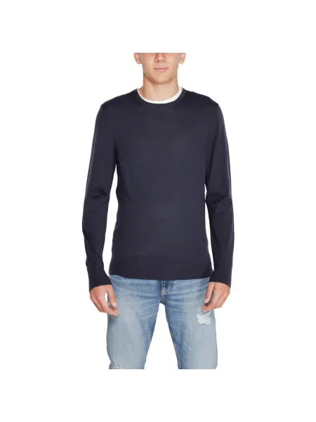 Pulover Calvin Klein Jeans din lână merinos cu decolteu în U