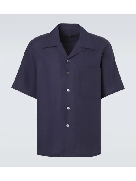 Cămașă Zegna de in albastru