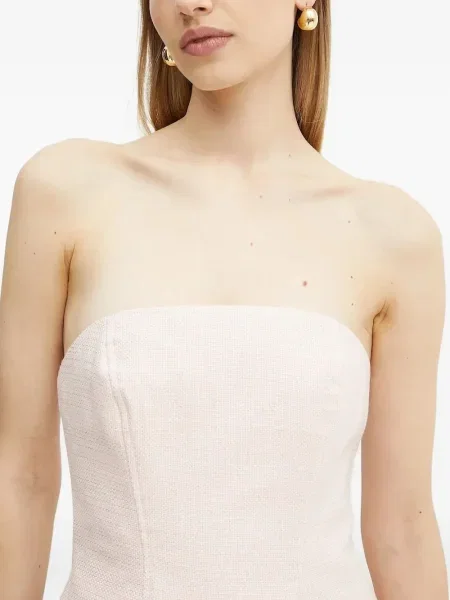 Rochie mini Bardot din tweed de costum roz
