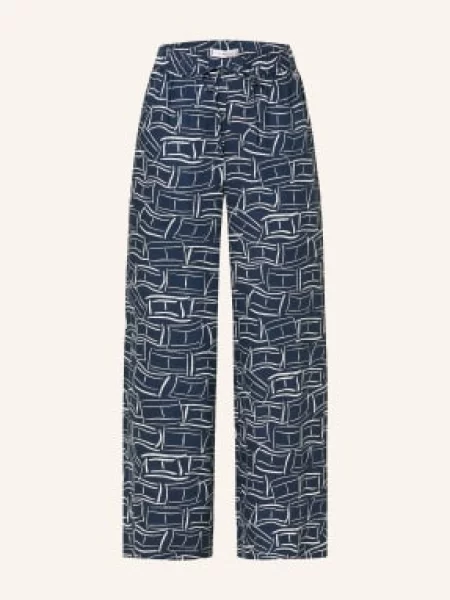 Tommy Hilfiger Lněné Kalhoty tmavě modrá bílá