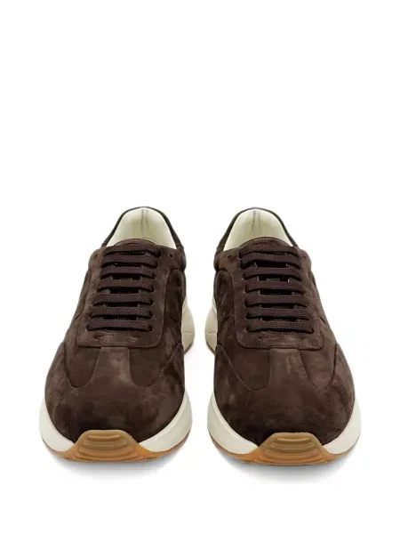 Sneakerși Kiton cu șireturi din piele de căprioară maro