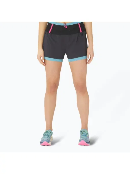 Дамски къси панталони за бягане ASICS Fujitrail performance black/gris blue черно