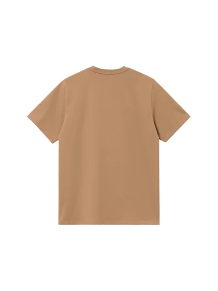 Carhartt Wip Koszulki Mężczyzna Pomarańczowy M Biała Koszulka z Kieszonką i Logo Krótki Rękaw brązowa