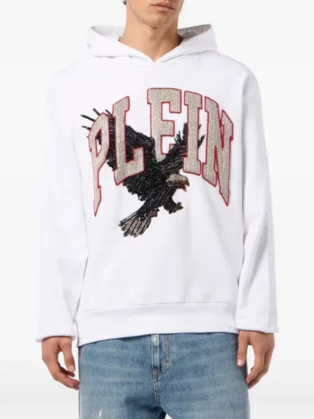 Hanorac cu glugă Philipp Plein cu glugă alb