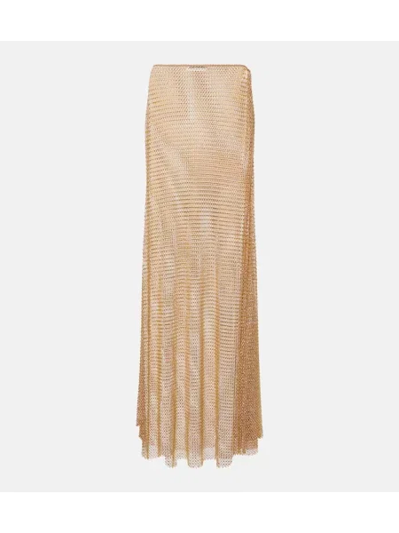 Fusta maxi Self-portrait plasă de cristal bej