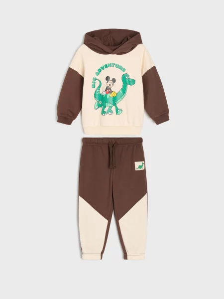 Sinsay souprava: hoodie mikina a jogger kalhoty s potiskem Mickey Mouse béžová
