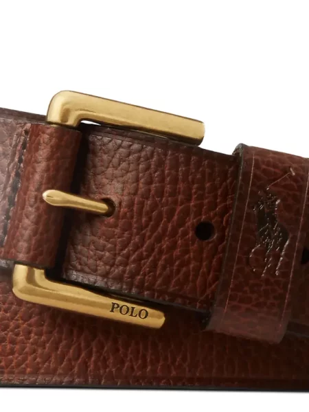 Δερμάτινο με κολάρο polo Polo Ralph Lauren με λαιμόκοψη v καφέ