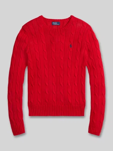 Sweter z dzianiny ze ściegiem warkoczowym model ‘JULIANNA’ Polo Ralph Lauren czerwony