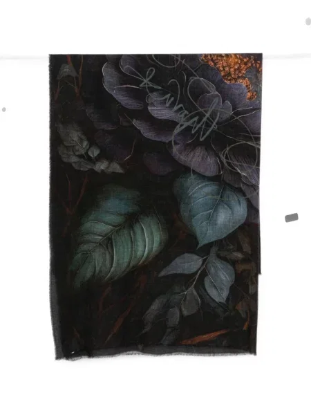 Fular Faliero Sarti cu model floral cu imagine negru